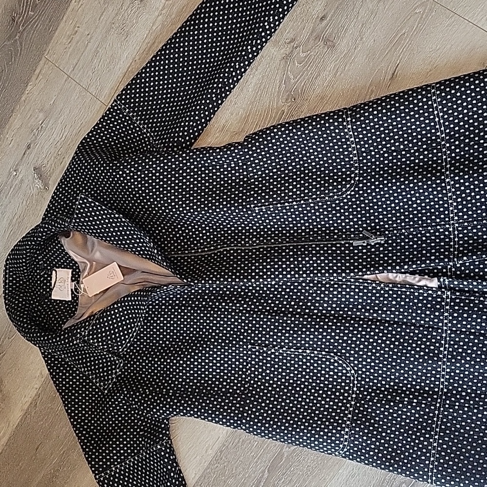Rebecca Taylor Wool blend Pindot Poca Dot Zip Coat Black White Size 6